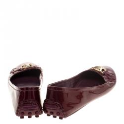 Pre Owned حذاء باليرينا فلات أوكسفورد لوي فيتون جلد أمارنت عنابي لامع مقاس 37.5