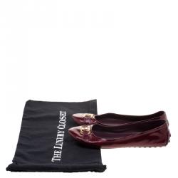 Pre Owned حذاء باليرينا فلات أوكسفورد لوي فيتون جلد أمارنت عنابي لامع مقاس 37.5