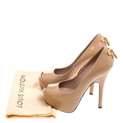مملوكة مسبقًا Louis Vuitton Beige Patent Leather Oh Really! Peep Toe Platform Pumps Size 36