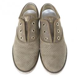 مملوكة مسبقًا Louis Vuitton Green Suede Petit Damier Espadrilles Sneakers Size 39.5