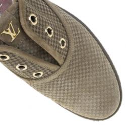 مملوكة مسبقًا Louis Vuitton Green Suede Petit Damier Espadrilles Sneakers Size 39.5