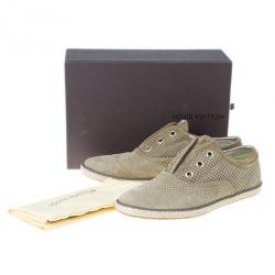 مملوكة مسبقًا Louis Vuitton Green Suede Petit Damier Espadrilles Sneakers Size 39.5