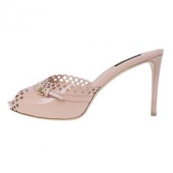 Pre Owned Louis Vuitton Peach Patent Monogram Cutout Mules Size 40