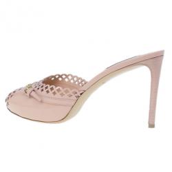 Pre Owned Louis Vuitton Peach Patent Monogram Cutout Mules Size 40