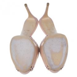 Pre Owned Louis Vuitton Peach Patent Monogram Cutout Mules Size 40