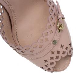 Pre Owned Louis Vuitton Peach Patent Monogram Cutout Mules Size 40