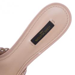 Pre Owned Louis Vuitton Peach Patent Monogram Cutout Mules Size 40
