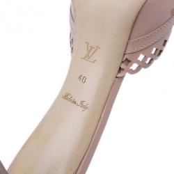 Pre Owned Louis Vuitton Peach Patent Monogram Cutout Mules Size 40