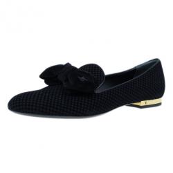 مملوكة مسبقًا Louis Vuitton Black Suede Petit Damier Suit Up Smoking Slippers Size 38.5