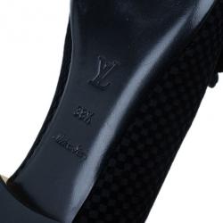 مملوكة مسبقًا Louis Vuitton Black Suede Petit Damier Suit Up Smoking Slippers Size 38.5