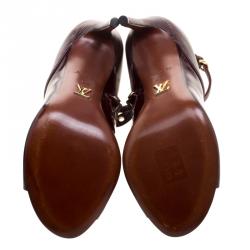 Pre Owned حذاء بوت لوي فيتون جلد إيبي أحمر بوردوه وجلد لامع مقدمة مفتوحة بحزام للكاحل مقاس 37.5