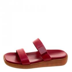 Pre Owned صندل سلايد فلات لوي فيتون جلد أحمر مقاس 38