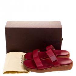Pre Owned صندل سلايد فلات لوي فيتون جلد أحمر مقاس 38