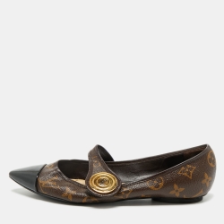 Louis Vuitton Brown/Black Monogram Canvas and Patent Ballet Flats Size 38