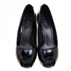 Pre Owned حذاء كعب عالي لوي فيتون نعل سميك مقدمة مفتوحة أوه ريلي! جلد لامع أسود مقاس 38