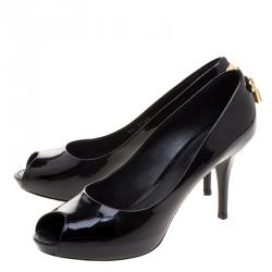 Pre Owned حذاء كعب عالي لوي فيتون نعل سميك مقدمة مفتوحة أوه ريلي! جلد لامع أسود مقاس 38