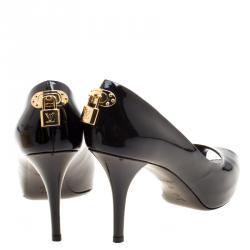 Pre Owned حذاء كعب عالي لوي فيتون نعل سميك مقدمة مفتوحة أوه ريلي! جلد لامع أسود مقاس 38