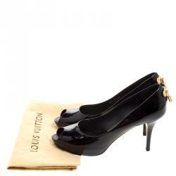 Pre Owned حذاء كعب عالي لوي فيتون نعل سميك مقدمة مفتوحة أوه ريلي! جلد لامع أسود مقاس 38