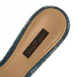 Louis Vuitton Blue Denim Monogram And Leather Bow Slides Size 38.5