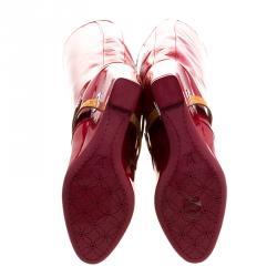 Pre Owned حذاء بوت لوي فيتون نعل روكي فوق الركبة جلد فيرنيه أحمر كرزي مقاس 38.5