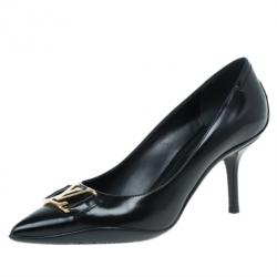 Pre Owned Louis Vuitton Black Leather Logo Pointed Toe Pumps Size 36