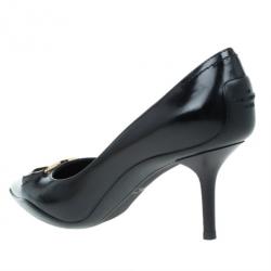 Pre Owned Louis Vuitton Black Leather Logo Pointed Toe Pumps Size 36