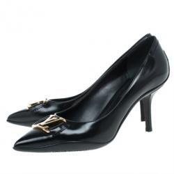 Pre Owned Louis Vuitton Black Leather Logo Pointed Toe Pumps Size 36