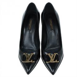 Pre Owned Louis Vuitton Black Leather Logo Pointed Toe Pumps Size 36