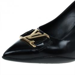 Pre Owned Louis Vuitton Black Leather Logo Pointed Toe Pumps Size 36