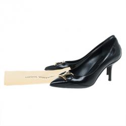 Pre Owned Louis Vuitton Black Leather Logo Pointed Toe Pumps Size 36