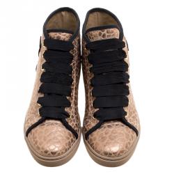 Louis Vuitton Gold Embossed Leather High Top Sneakers Size 37.5 