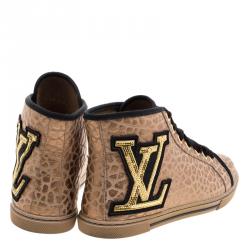 Louis Vuitton Gold Embossed Leather High Top Sneakers Size 37.5 