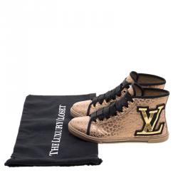 Louis Vuitton Gold Embossed Leather High Top Sneakers Size 37.5 