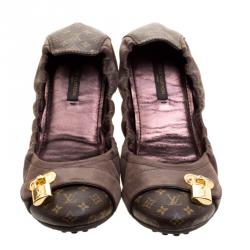 Pre Owned Louis Vuitton Brown Monogram Canvas and Leather Lucky Ballet Flats Size 40