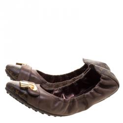 Pre Owned Louis Vuitton Brown Monogram Canvas and Leather Lucky Ballet Flats Size 40