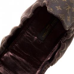 Pre Owned Louis Vuitton Brown Monogram Canvas and Leather Lucky Ballet Flats Size 40