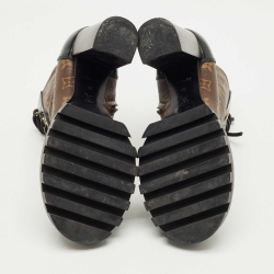 Pre Owned Louis Vuitton Brown/Black Monogram Canvas and Patent Leather Star Trail Ankle Boot Size 38.5