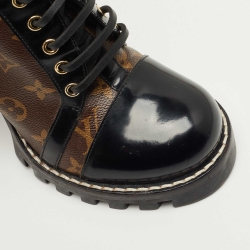 Pre Owned Louis Vuitton Brown/Black Monogram Canvas and Patent Leather Star Trail Ankle Boot Size 38.5