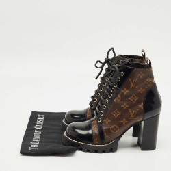Pre Owned Louis Vuitton Brown/Black Monogram Canvas and Patent Leather Star Trail Ankle Boot Size 38.5