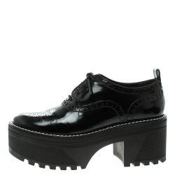 Louis Vuitton Black Brogue Leather Fighter Platform Oxfords Size 38