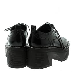Louis Vuitton Black Brogue Leather Fighter Platform Oxfords Size 38