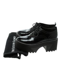 Louis Vuitton Black Brogue Leather Fighter Platform Oxfords Size 38