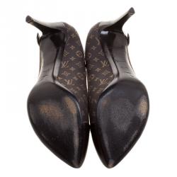 Pre Owned Louis Vuitton Brown Monogram Canvas Mini Lin Barbara Leather Cap Pointed Toe Pumps Size 37.5