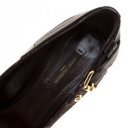 Pre Owned Louis Vuitton Brown Monogram Canvas Mini Lin Barbara Leather Cap Pointed Toe Pumps Size 37.5