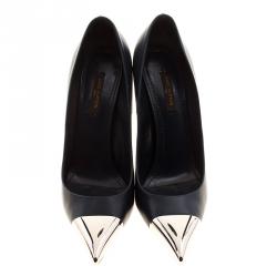 Pre Owned Louis Vuitton Oxford Blue Leather Merry Go Round Metal Cap Pointed Toe Pumps Size 38