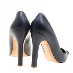 Pre Owned Louis Vuitton Oxford Blue Leather Merry Go Round Metal Cap Pointed Toe Pumps Size 38