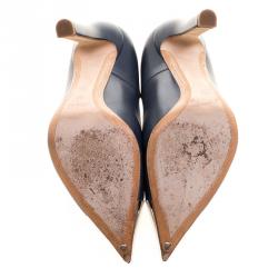 Pre Owned Louis Vuitton Oxford Blue Leather Merry Go Round Metal Cap Pointed Toe Pumps Size 38