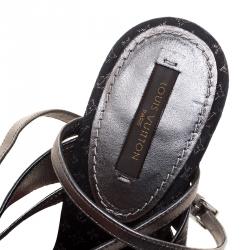 مملوكة مسبقًا صندل لوي فيتون جلد رصاصي ميتاليك وجلد ثعبان أسود سيور مقاس 37