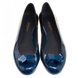 Pre Owned حذاء فلات باليه لوي فيتون زخرفة مكعبات  جلد حمراء مقاس 37.5