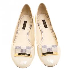 Pre Owned Louis Vuitton Damier Ecru Canvas and Patent Leather Valentine Ballet Flats Size 37